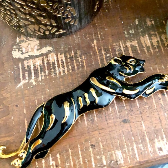 Mini Di Accessories - Rare Vintage Mimi Di N Mini Din Black Enamel Jaguar Lion Belt Buckle 8"